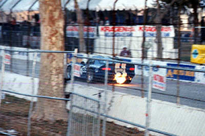 Flames from the Viper as it screams down the track